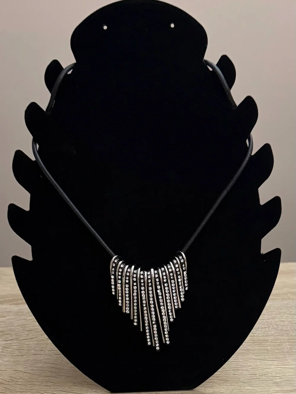 Silver Rhinestone Fringe Statement Necklace - Picture 1 of 1